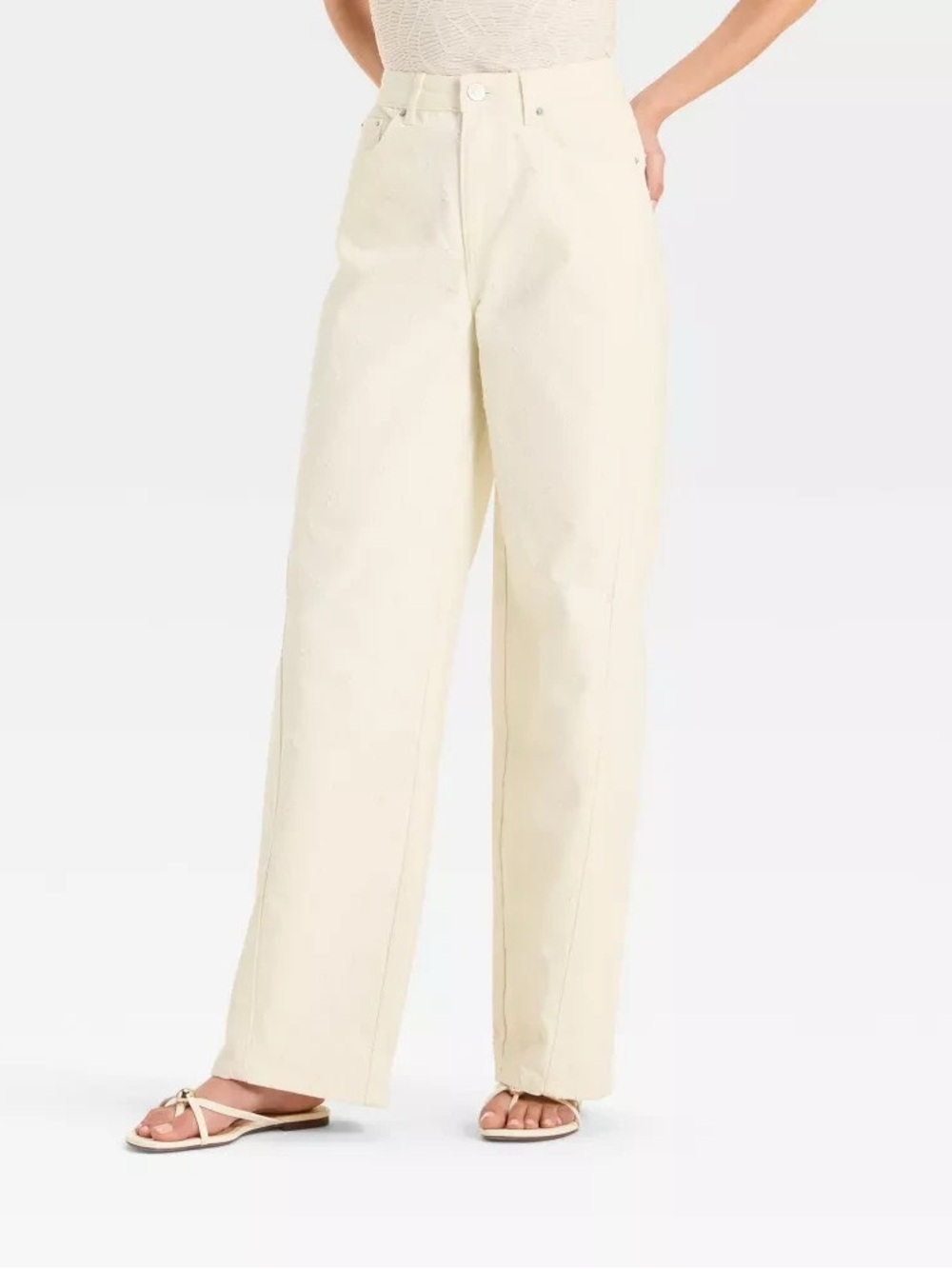 Future Collective Womens MidRise Relaxed Ft Wide Leg Distressed Jean White 8 NWT